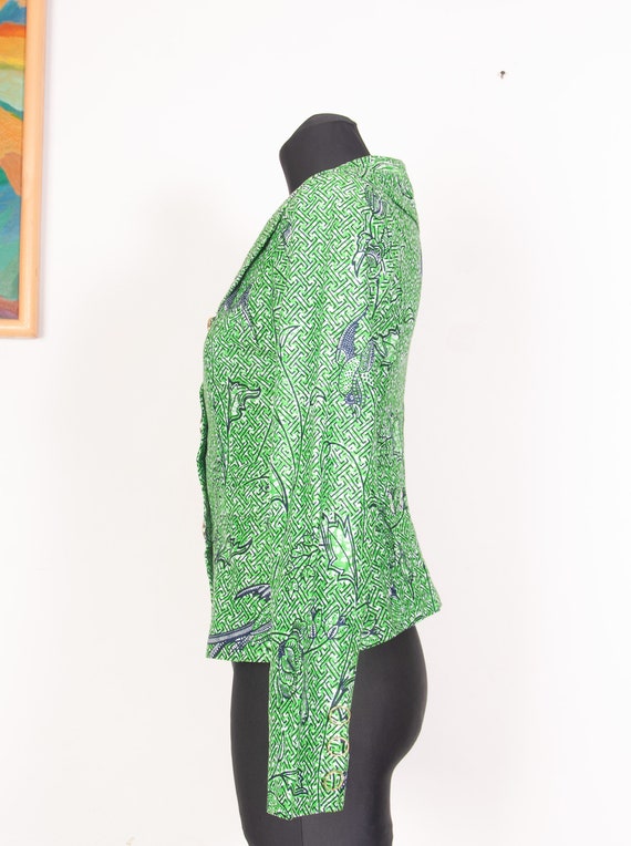 Green African Wax Print Cotton Jacket / Birds pri… - image 3