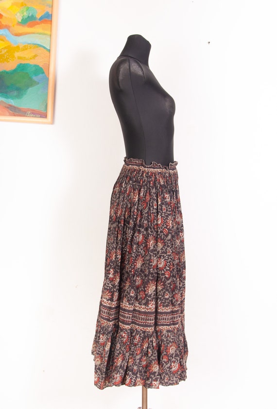 70s vtg Phool Indian Gauze Cotton Maxi Skirt / Ti… - image 5