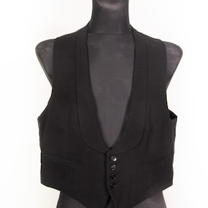 Black vtg 40s 50s Formal wool waistcoat  /  Shawl collar horseshoe Waistcoat Vest Shawl Collar  / Tuxedo waistcoat  / sz Medium to Large