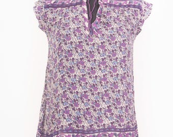 Vintage Indian Gauze Blouse: Purple Blue Hippie Top, Size Small