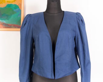 Landhaus Blau Leinen Blend Dirndl Jacke / österreichischen deutschen Trachtenblazer / XL Plus