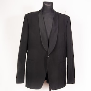 Vtg Tuxedo Jacket Dinner Jacket Black virgin wool  / Silk Shawl lapels Formal evening menswear  / sz XL