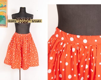 50s style Polks dot  Full cotton skirt /  Red white Full Summer skirt / Skater circle skirt  / sz Large to XL