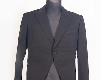 Vintage 70s 80s Black Wool Morning Coat / Japanese Tailoring /