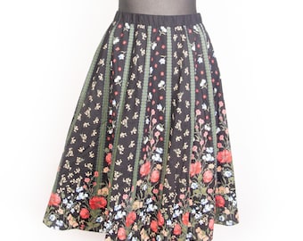 Saia midi floral vintage estilo dirndl / Estampa floral de papoula vermelha / Algodão / Estilo Cottagecore Alpino / Tamanho G