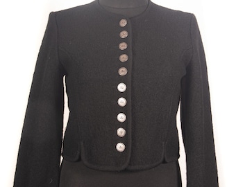 Vintage negro Alphorn Trachten Janker / lana austriaca chaqueta popular negro Blazer / M L