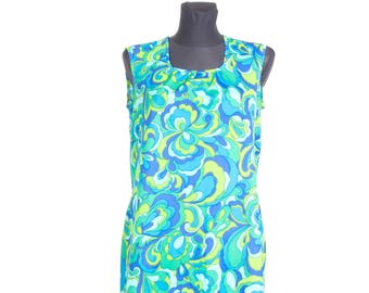 Abito vintage anni '70 con stampa psichedelica / Abito midi con motivo a spirale groovy / Abito hippie astratto mod / M