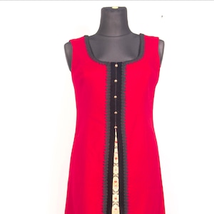 60s 70s Sleeve less Wool  A line dress  / Dark red vtg pinafore Trachten dress by Perry  / size Large