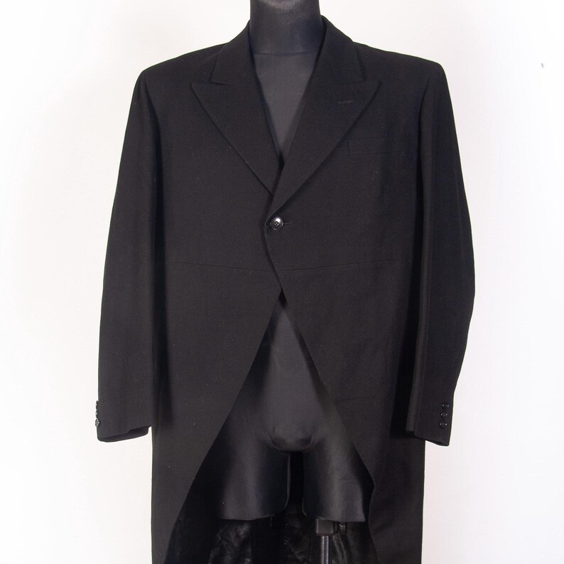 Vtg Black Wool Morning Coat / Vtg Cutaway Coat / Wedding Formal