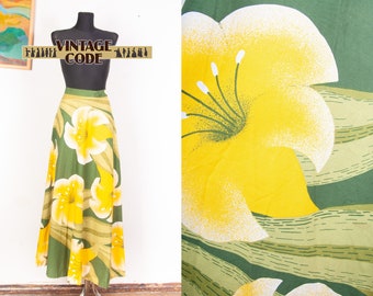 Vtg Tropical estilo Cotton Wrap maxi falda / Bold floral print Boho Hippie Maxi Falda /sz Pequeño a Mediano