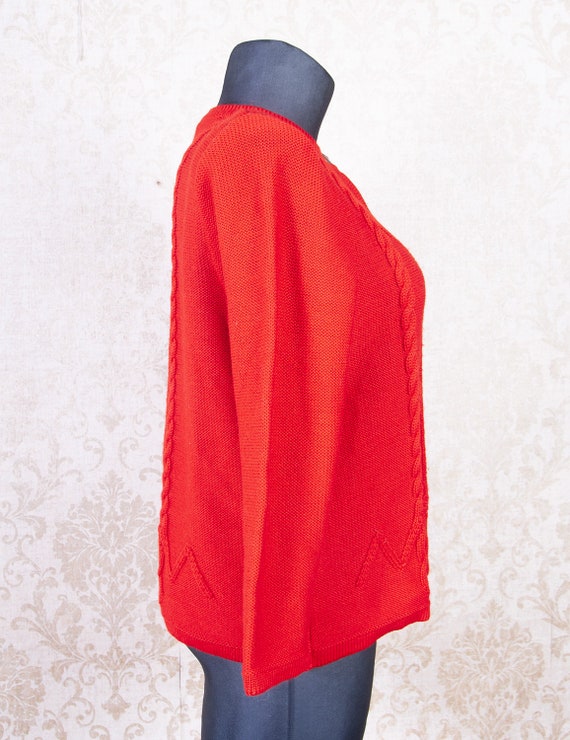 Bright Red  Pure new wool Knitted Dirndl Cardigan… - image 5