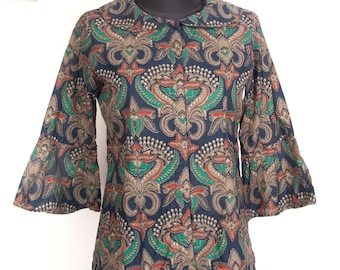 Vintage Batik Blouse Bali Indonesian Cotton Top Peter Pan Collar  Boho Shirt ArjunaWeda /  Medium
