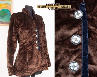 Cappotto blazer in velluto in stile vittoriano / Bottoni smaltati marrone cioccolato Blazer in velluto schiacciato / taglia piccola