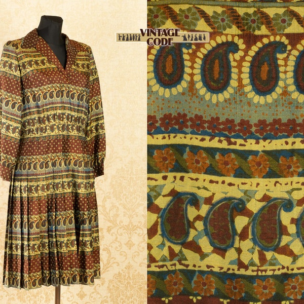 70s 70’s Paul Alfred Paisley Tie Neck Secretary Dress By Paul Alfred