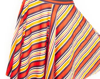 Vintage 70s Striped Circle Mini Skirt / Psychedelic Mod Go-Go  Retro Beachwear  / M/L