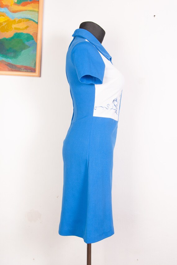 60s 70s short sleeve Mod dress / Blue white Short… - image 5