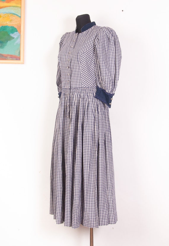 Cotton dirndl Dress Dark blue Plaid Checkered   /… - image 2