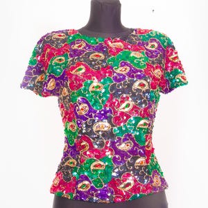 Bold Beaded Embroidered Sequin top blouse /  80s 90s Beaded top / Evening top / sz Small
