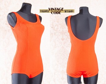 Bright Orange vtg swimsuit bathing suit / 1970 one piece Open back Austrian  swimsuit / Bright Bathing Suit   / size Small