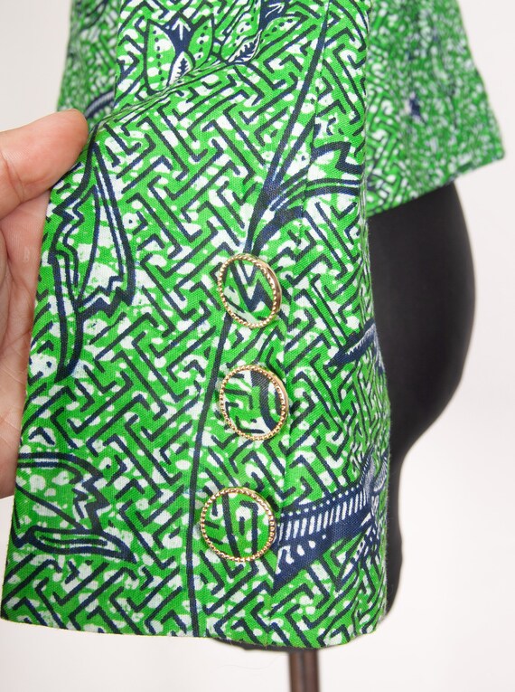 Green African Wax Print Cotton Jacket / Birds pri… - image 9
