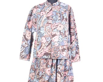 Vintage 1980s Rosalie Lane Liberty of London 2er Set / Steppjacke & Midirock / S