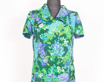 60s 70s vtg Lilac floral Short sleeve Mod Hippie dress sz Large to XL