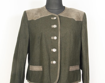Vintage wełniana kurtka Julius Lang Loden / leśna zieleń tyrolska austriacka Trachten Plus XL XXL