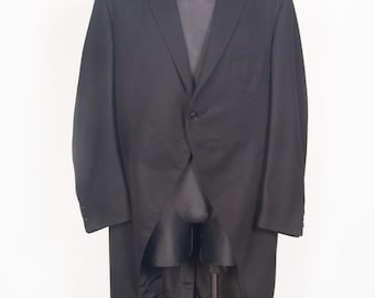 Vintage 70s Mothproof Wool Morning Coat / Black Formal Coat  Size XL / XXL