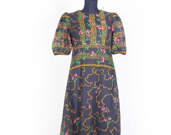 70s Vintage Floral Maxi Dress: Kaisu Heikkila Finnish Design, Size Small