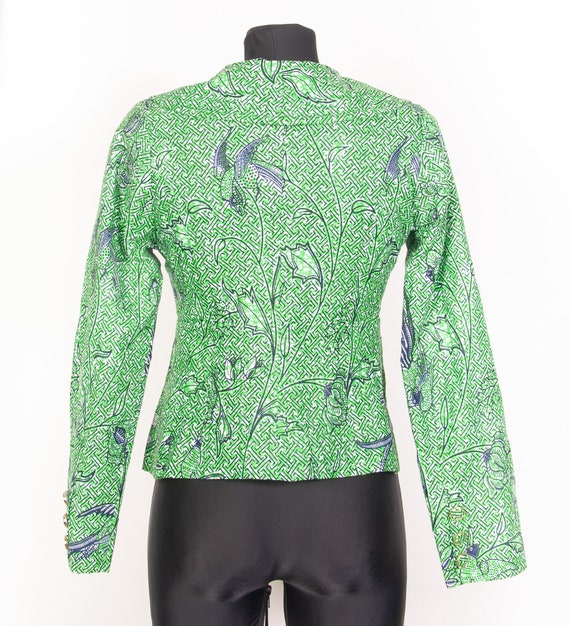 Green African Wax Print Cotton Jacket / Birds pri… - image 4