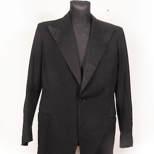 Vtg 30s Black wool Tuxedo Jacket Dinner Jacket  / Custom made 1938 Silk Peak lapels Formal evening menswear  / sz Medium