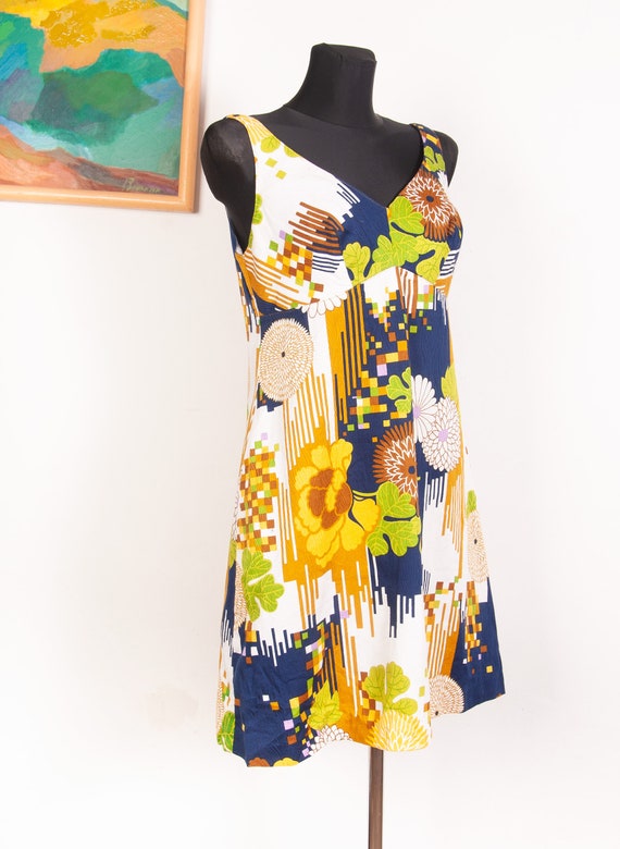 60s Cotton Groovy  Mini Beach dress /  Tropical H… - image 6