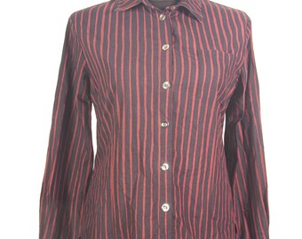 Woman's Marimekko fabric Jokapoika shirt blouse / Striped cotton blouse / L
