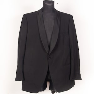 Vtg Black wool Tuxedo Jacket Dinner Jacket  / Silk Shawl lapels Formal evening menswear  / German vtg / sz XL