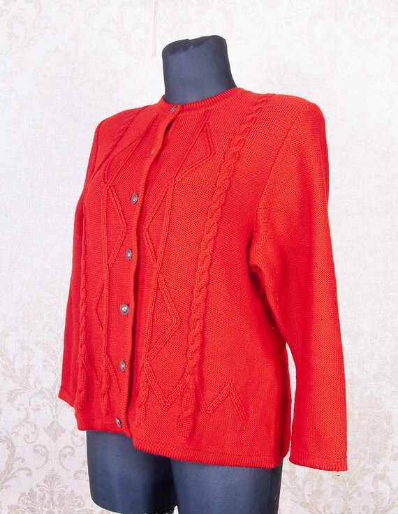 Bright Red  Pure new wool Knitted Dirndl Cardigan… - image 2