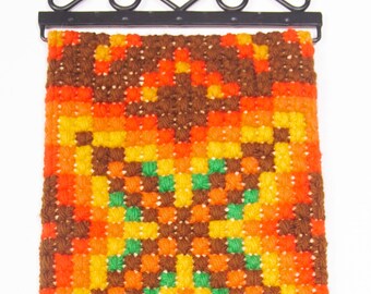 Vintage Norwegian Wool Tapestry, Scandinavian Embroidered Bell Pull (34.5 x 7.5")