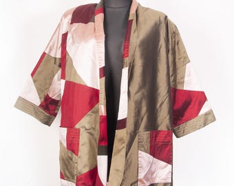 Vintage Thai Silk Kimono Jacket: Oversized Patchwork Blazer, XL
