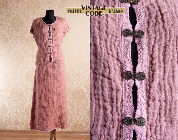 Pale Old Pink Gauze Cotton Cheesecloth Dress Set