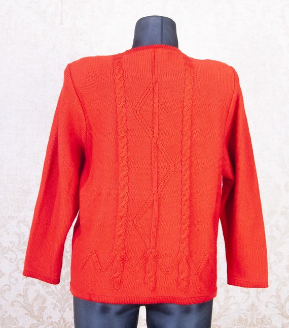 Bright Red  Pure new wool Knitted Dirndl Cardigan… - image 4