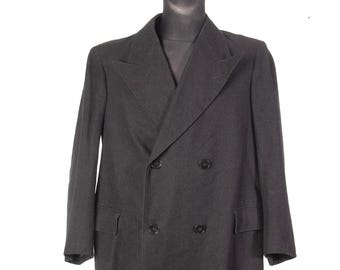 Abrigo cruzado de lana negro con solapas de pico, estilo sueco de los años 50 / Talla M L