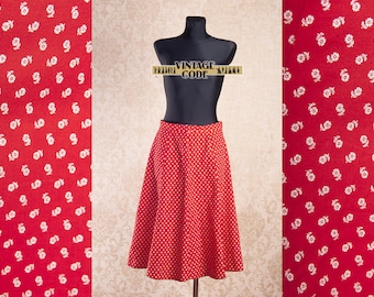 Vintage Red Cotton Dirndl Skirt / Ditsy Floral Prairie Skirt  Cottagecore Folk Alpine / S M