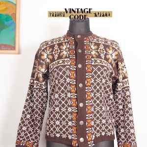 Vtg Norwegian Pure New wool Cardigan  by Dirdalstrikk /  Ribbon Trim Nordic  Winter cardigan / size Large