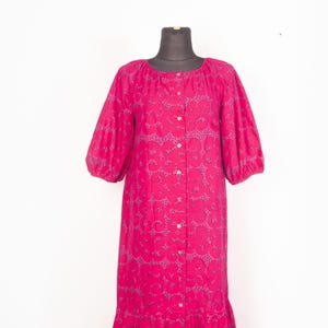 Fuchsia Pink Marimekko 60s Love Letter Rakkauskirje Tarha Pattern Cotton Tent dress / Annika Ramala Marimekko 1963 / Größe Large bis XL