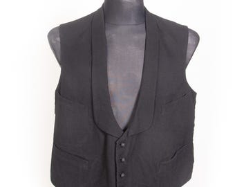 Antique 1890s 1900s Formal Tuxedo Vest  Four Pocket / Victorian Silk Buttons Waistcoat / L XL