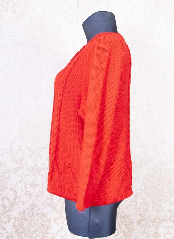 Bright Red  Pure new wool Knitted Dirndl Cardigan… - image 3
