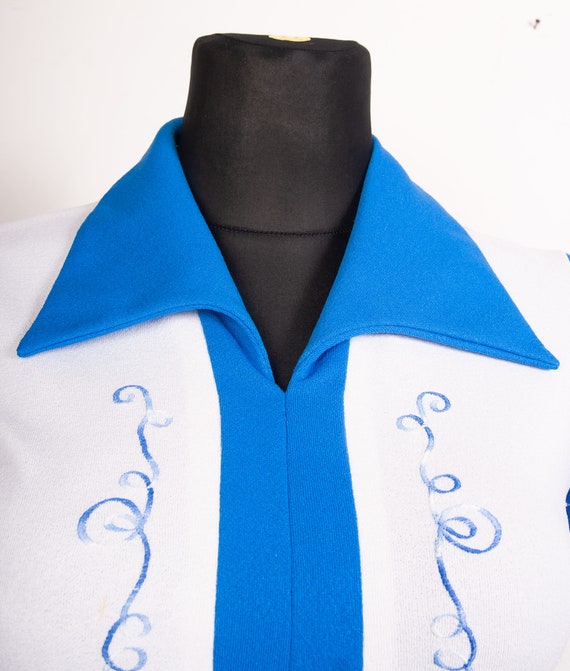 60s 70s short sleeve Mod dress / Blue white Short… - image 7