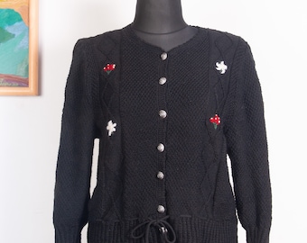 Cárdigan vintage austriaco de lana con bordado floral alpino, talla L y XL