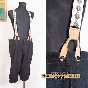 XXL Wool Nordic Folk style Festdrakt Trousers Pants / Black wool  Ski Snow pants with Braces  / size XXL to Plus
