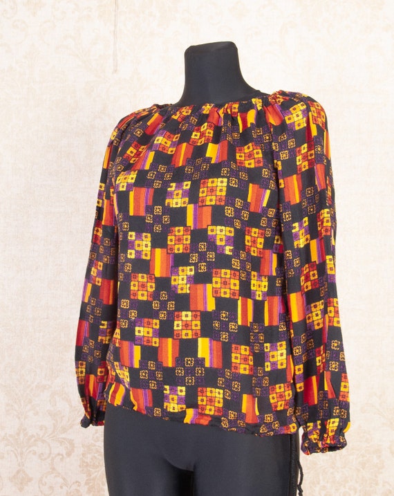 Bright Soft fabric Mod Shirt blouse /  70s vtg Br… - image 2