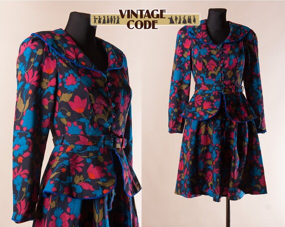 l 80s vintage Sheer Wool Peplum dress by Origin